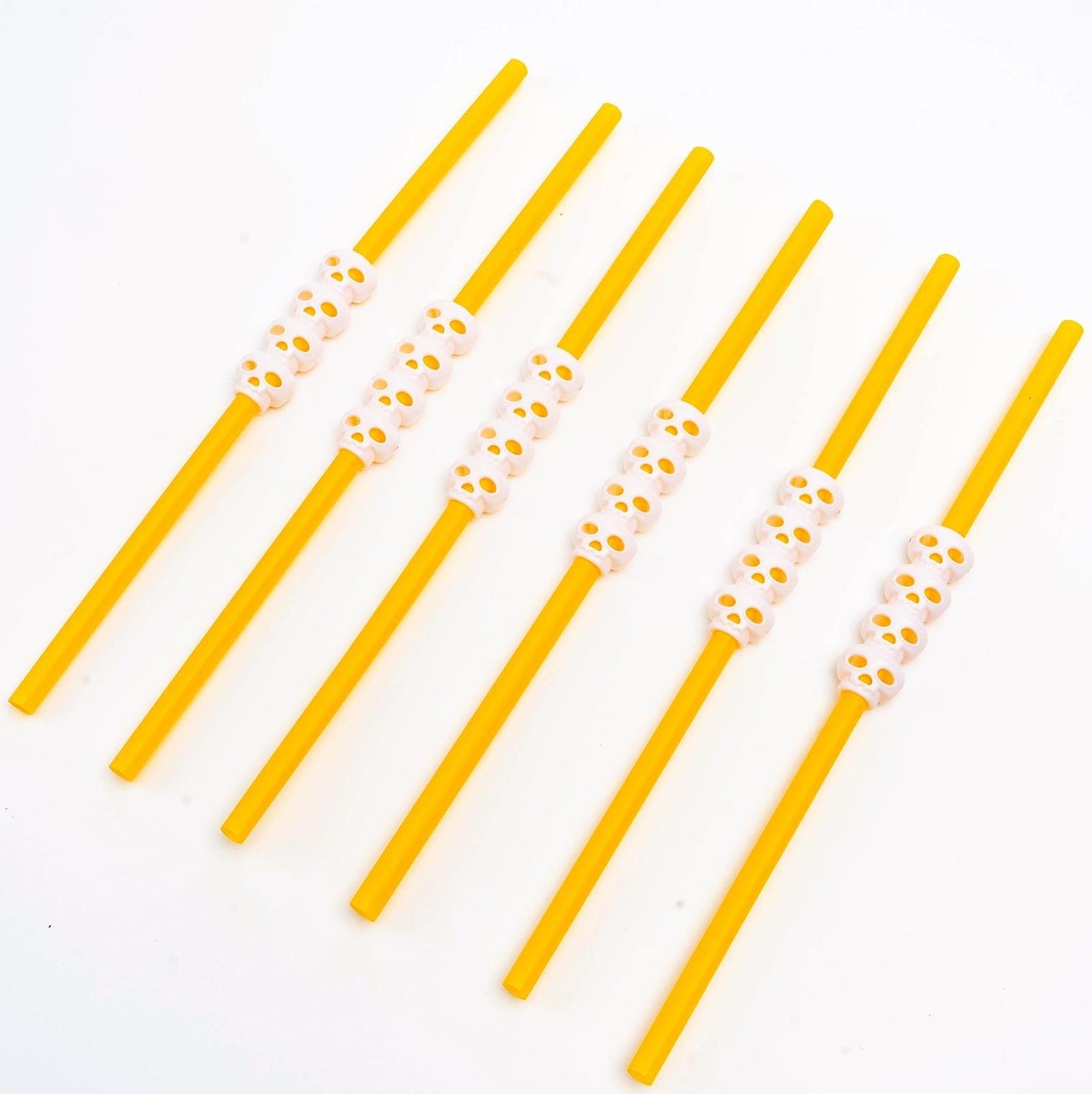 Трубочки для коктейля «Череп», цвет оранжевый, набор 6 шт.