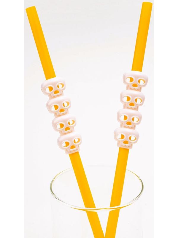 Трубочки для коктейля «Череп», цвет оранжевый, набор 6 шт.