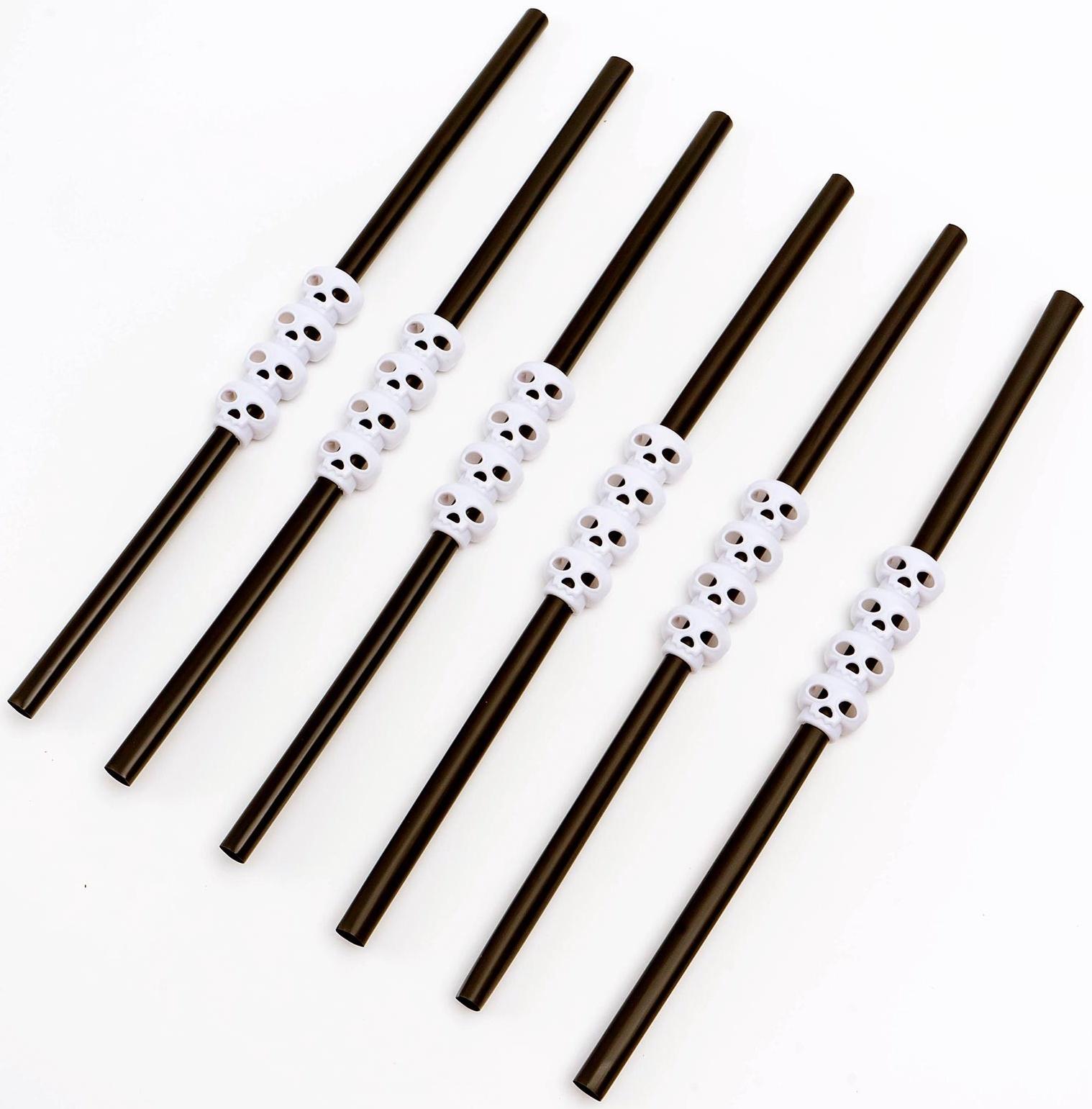 Трубочки для коктейля «Череп», цвет чёрный, набор 6 шт.