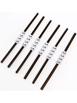 Трубочки для коктейля «Череп», цвет чёрный, набор 6 шт.