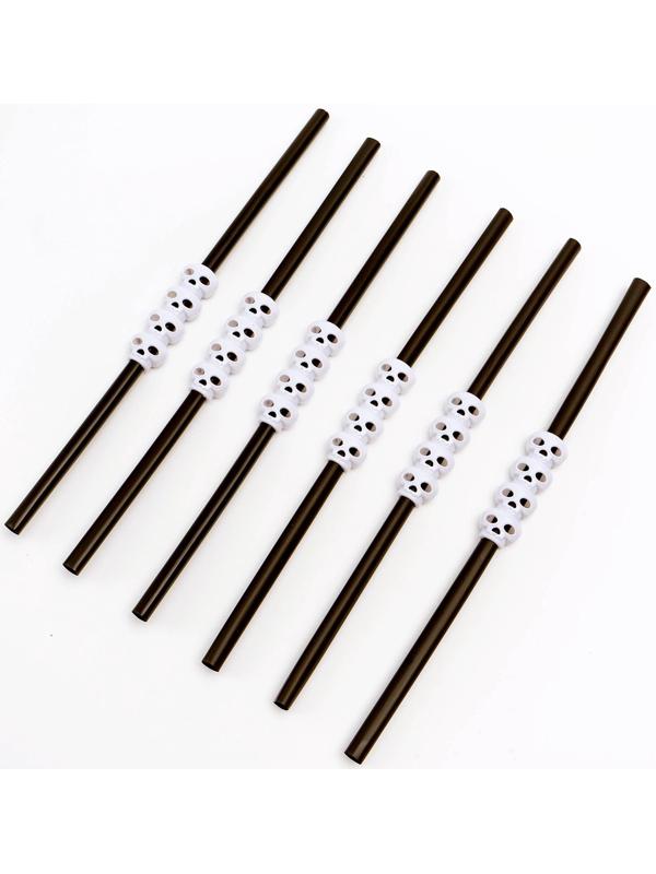 Трубочки для коктейля «Череп», цвет чёрный, набор 6 шт.