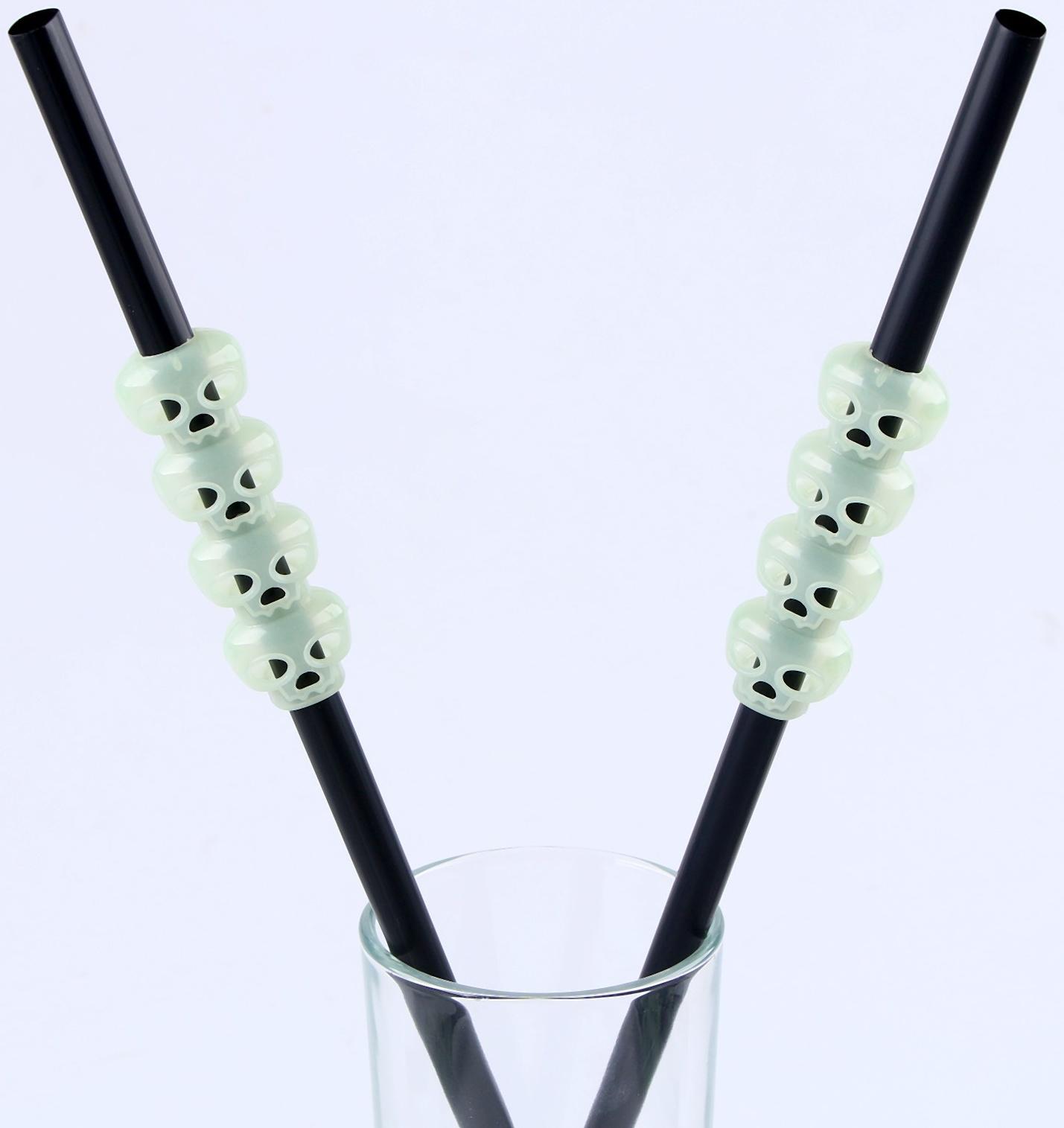 Трубочки для коктейля «Череп», набор 6 шт., светится в темноте