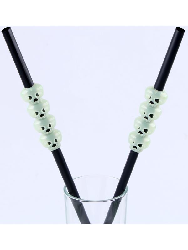 Трубочки для коктейля «Череп», набор 6 шт., светится в темноте