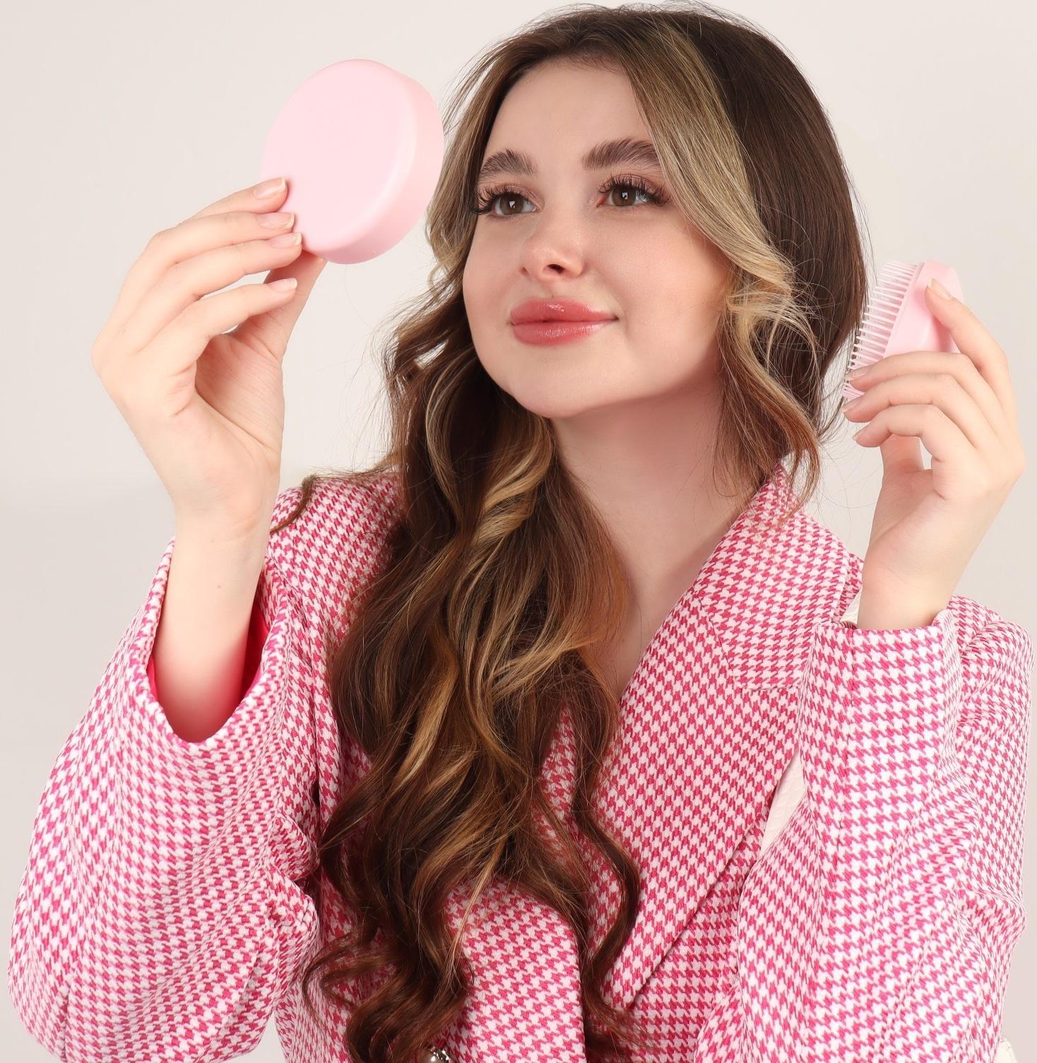 Расчёска массажная, круглая, складная, с зеркалом, d = 7,5 см, в коробке, цвет розовый