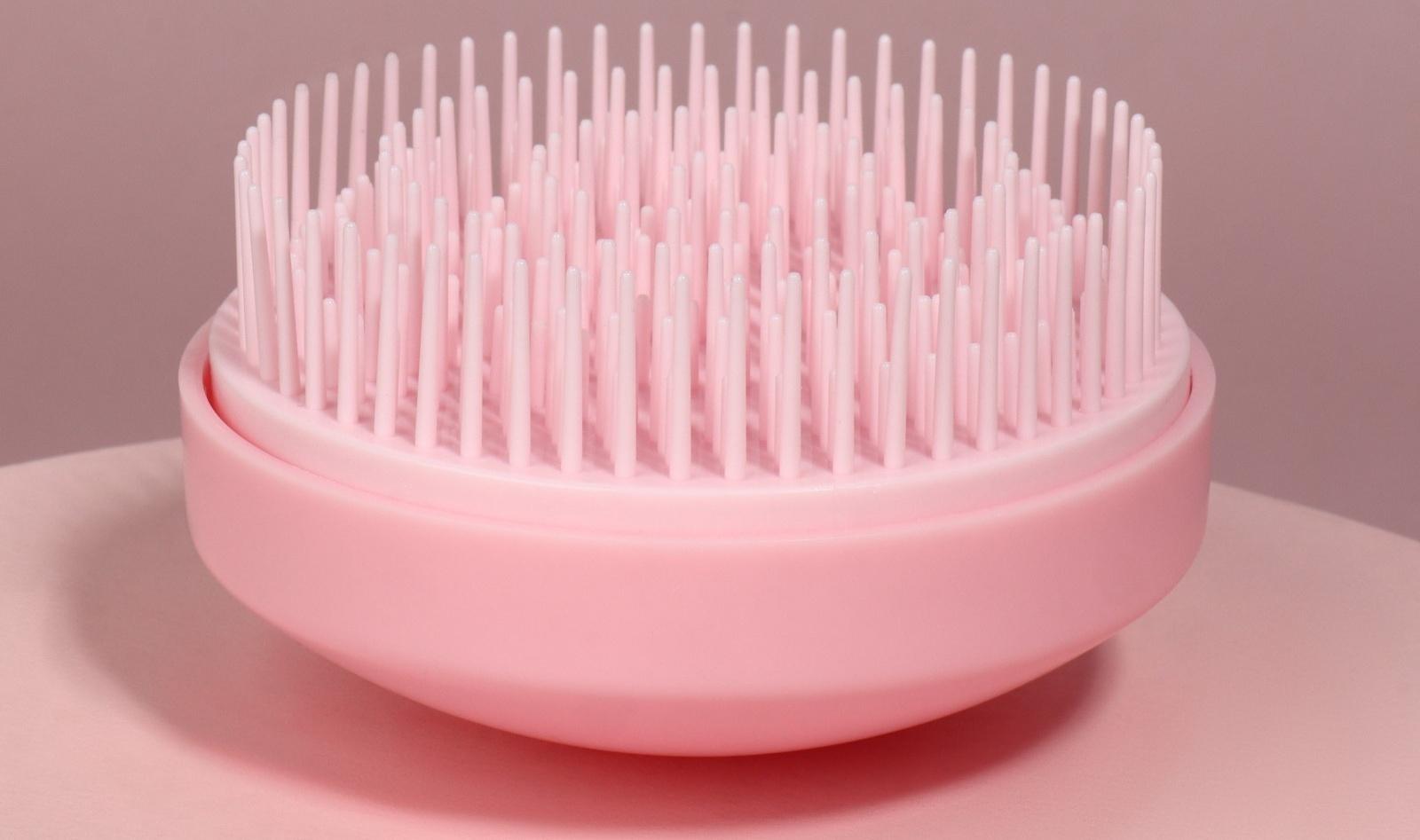 Расчёска массажная, круглая, складная, с зеркалом, d = 7,5 см, в коробке, цвет розовый