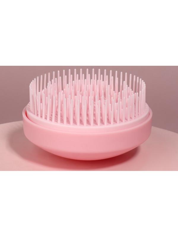 Расчёска массажная, круглая, складная, с зеркалом, d = 7,5 см, в коробке, цвет розовый