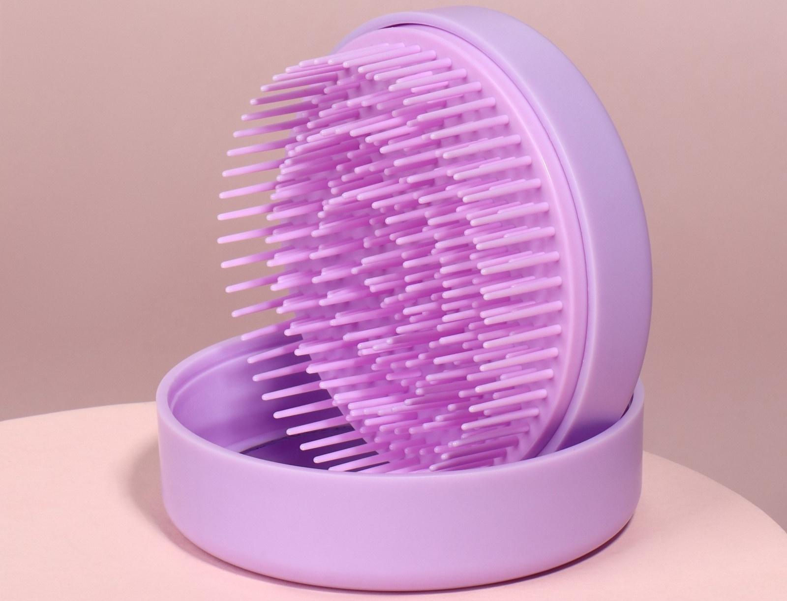 Расчёска массажная, круглая, складная, с зеркалом, d = 7,5 см, в коробке, цвет сиреневый