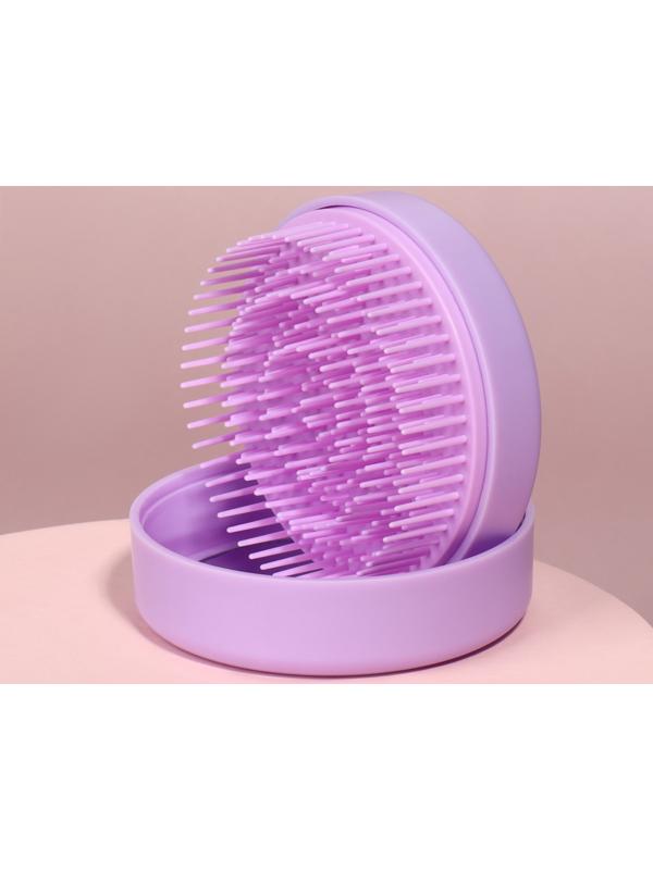 Расчёска массажная, круглая, складная, с зеркалом, d = 7,5 см, в коробке, цвет сиреневый