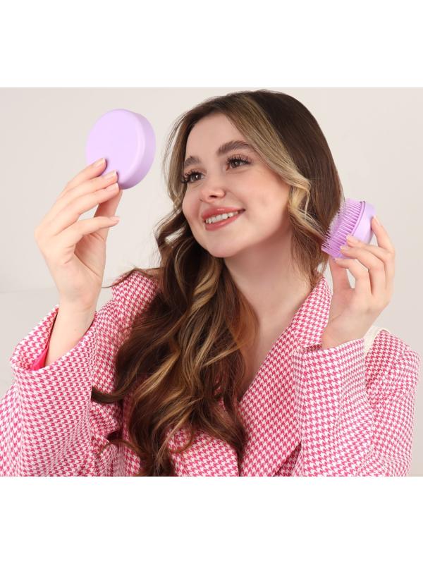 Расчёска массажная, круглая, складная, с зеркалом, d = 7,5 см, в коробке, цвет сиреневый