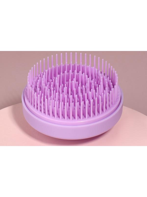 Расчёска массажная, круглая, складная, с зеркалом, d = 7,5 см, в коробке, цвет сиреневый