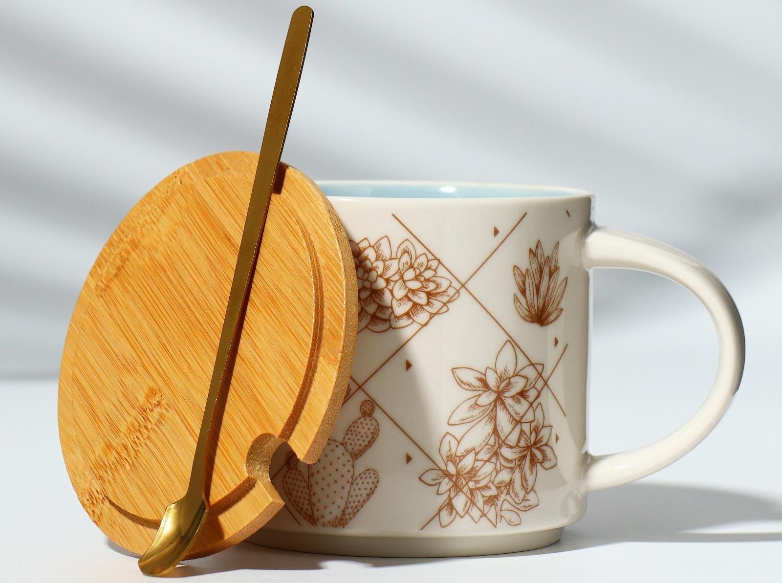 Кружка с крышкой и ложкой «Кактусы», 470 мл