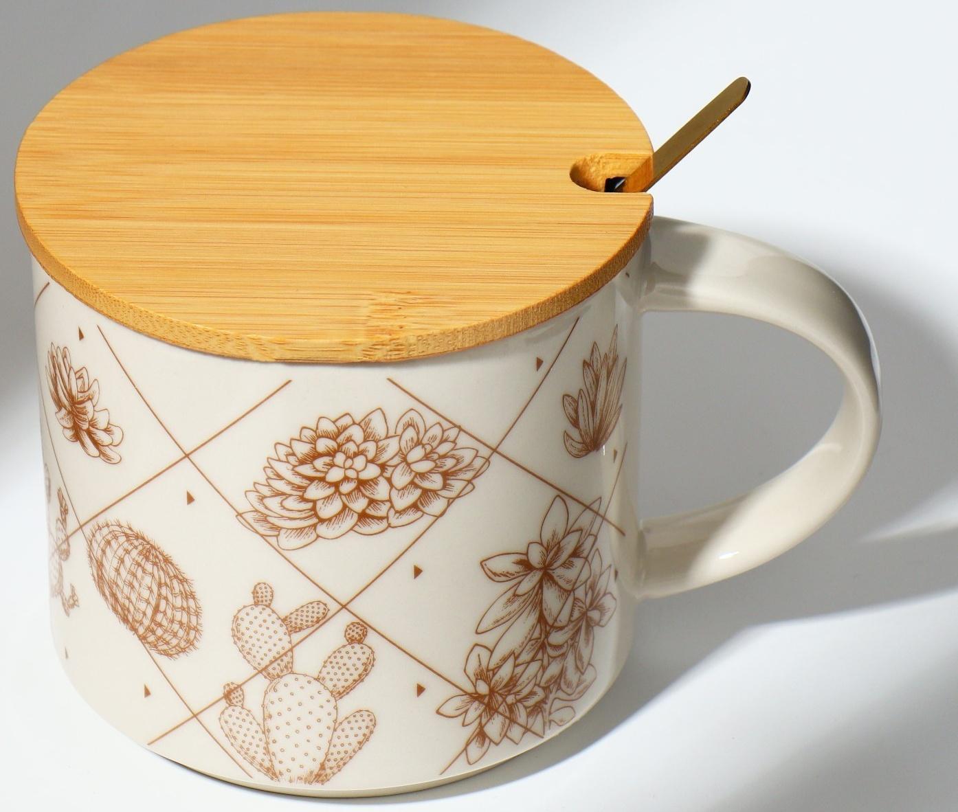 Кружка с крышкой и ложкой «Кактусы», 470 мл