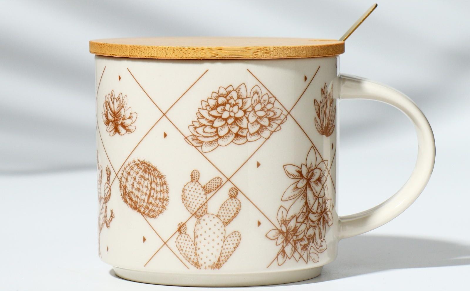 Кружка с крышкой и ложкой «Кактусы», 470 мл