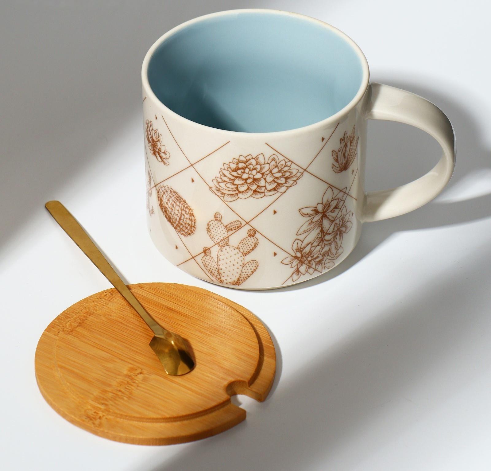 Кружка с крышкой и ложкой «Кактусы», 470 мл