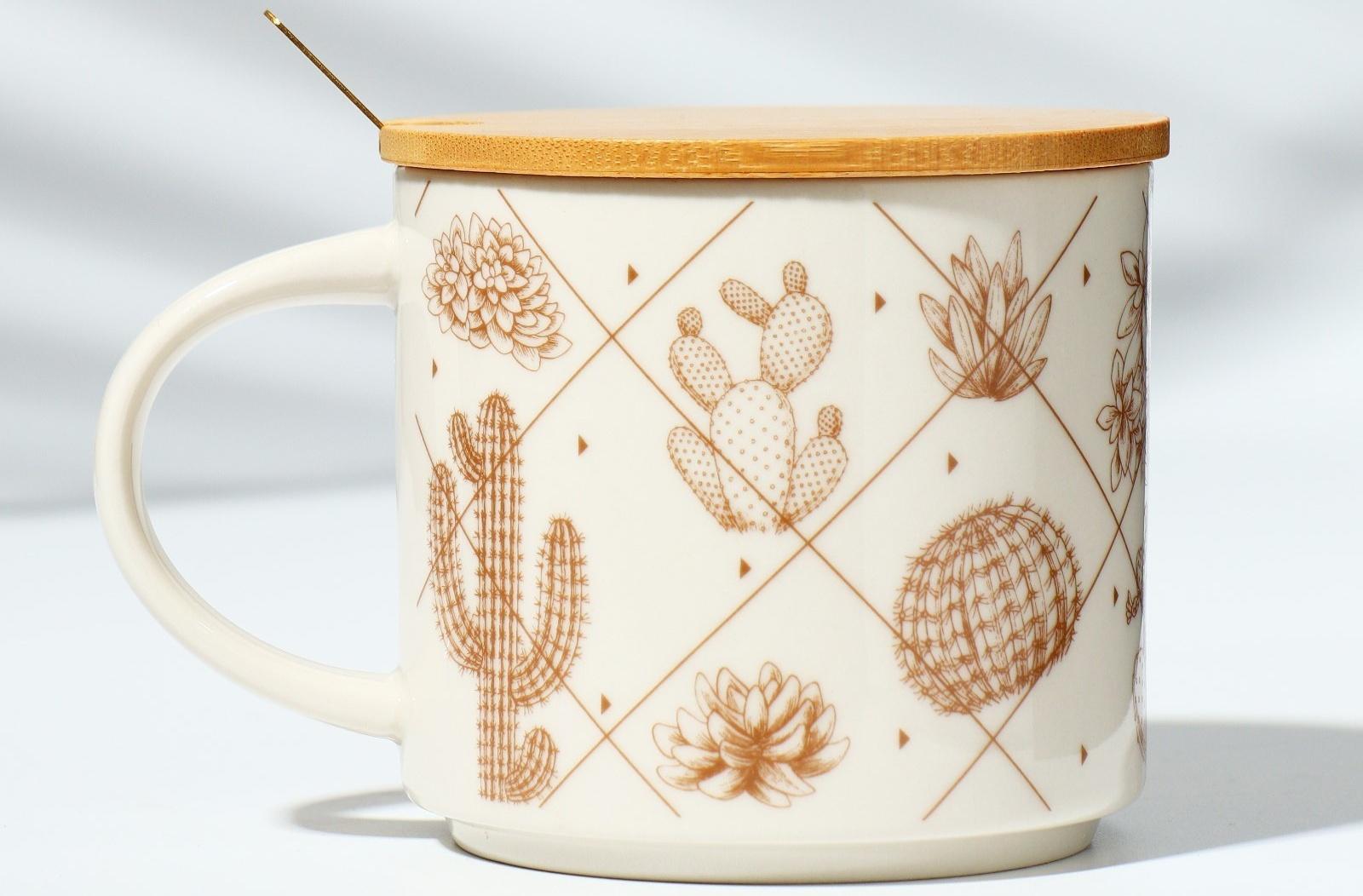 Кружка с крышкой и ложкой «Кактусы», 470 мл