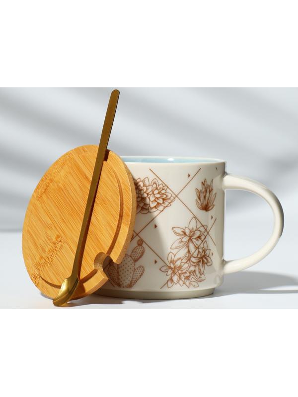 Кружка с крышкой и ложкой «Кактусы», 470 мл