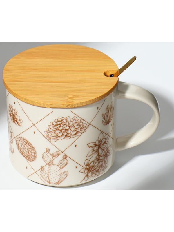 Кружка с крышкой и ложкой «Кактусы», 470 мл