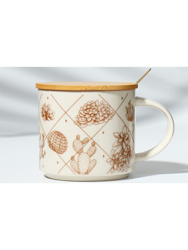 Кружка с крышкой и ложкой «Кактусы», 470 мл