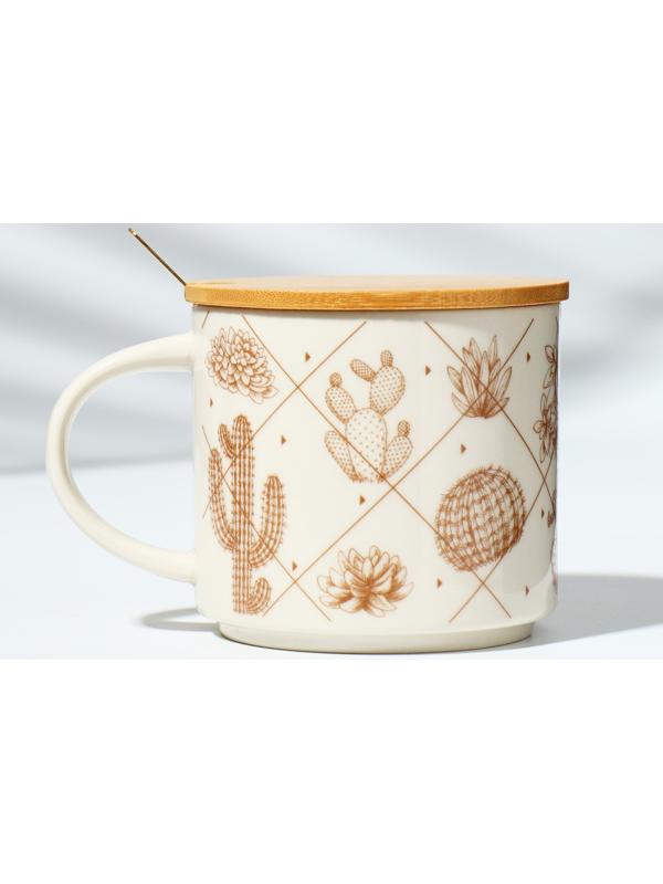Кружка с крышкой и ложкой «Кактусы», 470 мл