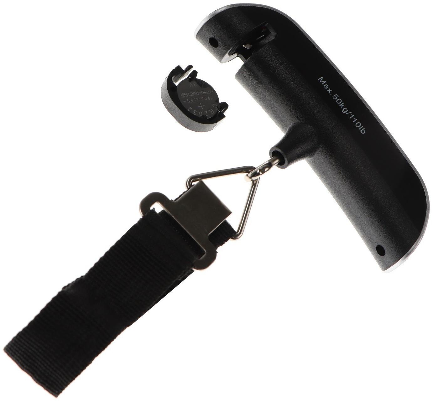 Ручные электронные весы-безмен для багажа Luazon LVU-10, до 50 кг, термометр, CR2032, чёрный