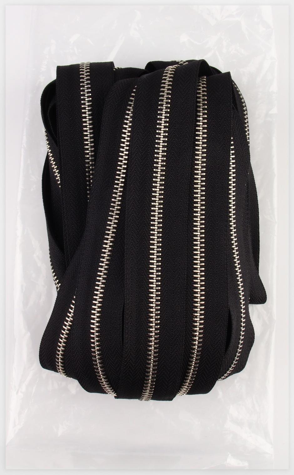 Молния рулонная металлическая, №5, 10 м, цвет чёрный/никель