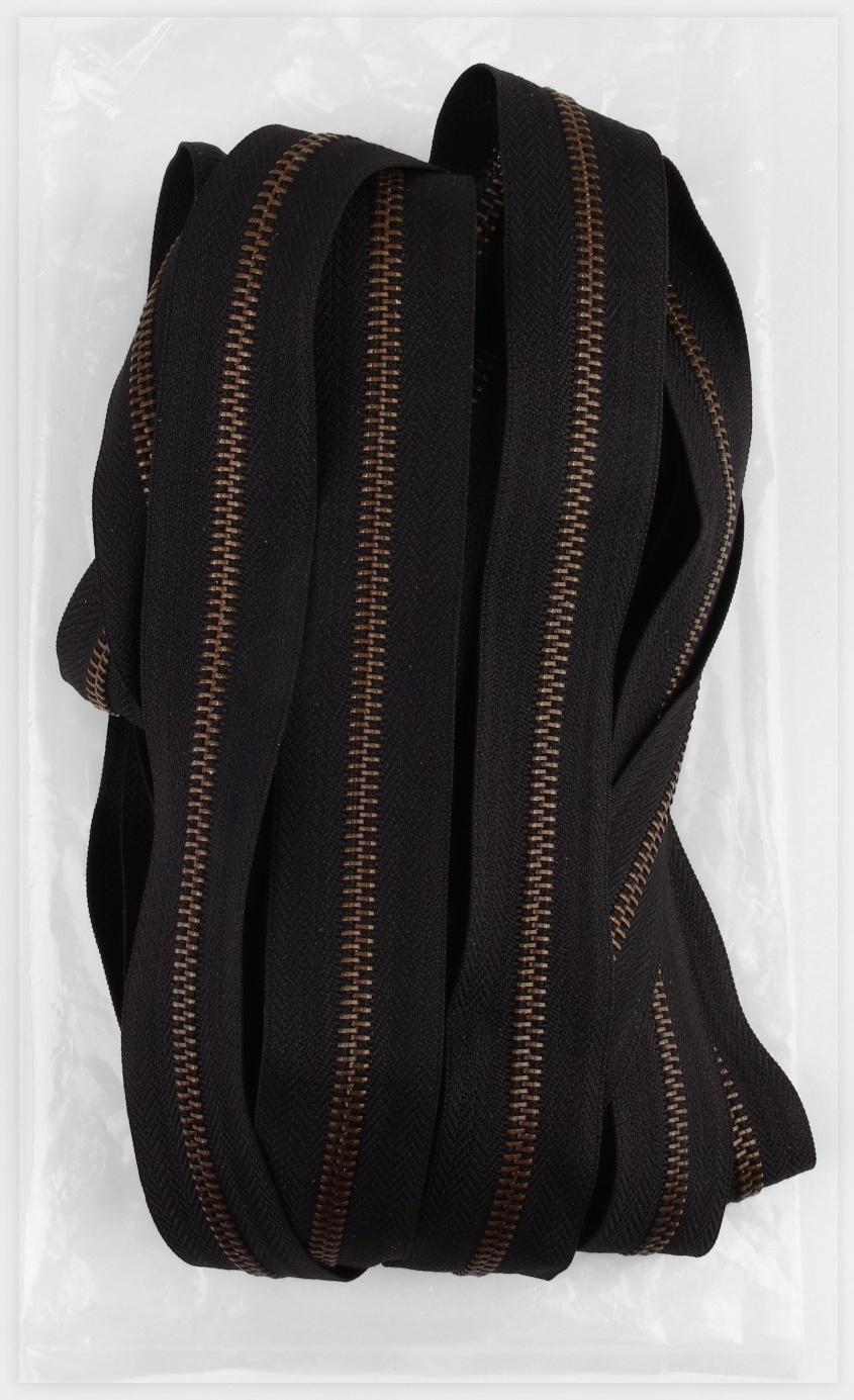 Молния рулонная металлическая, №5, 10 м, цвет чёрный/антик