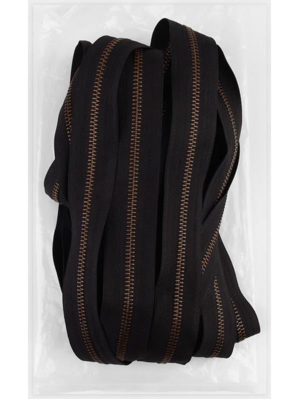 Молния рулонная металлическая, №5, 10 м, цвет чёрный/антик