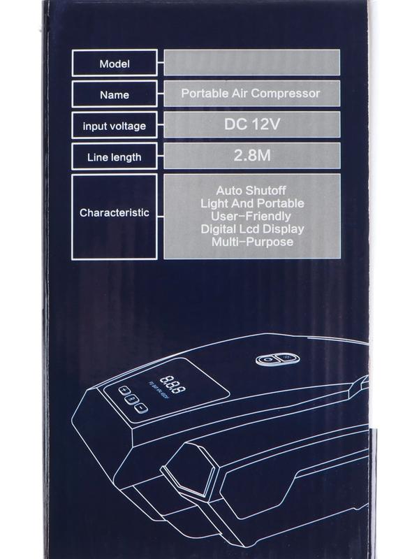 Компрессор автомобильный 12 В, 22 л/мин, провод 2,8 м