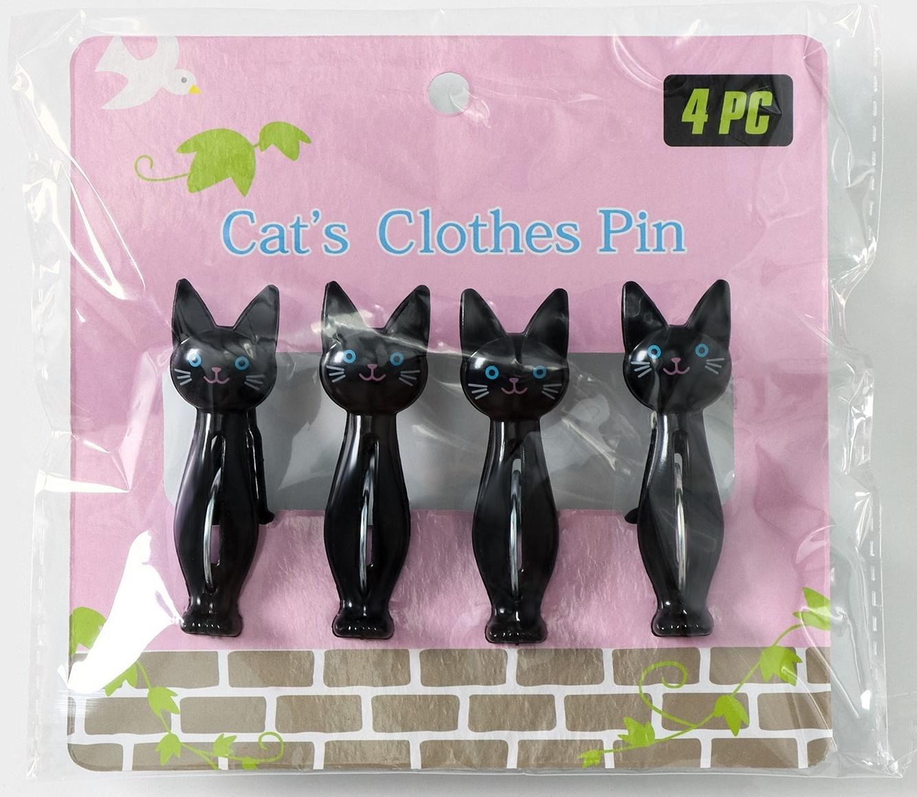 Набор прищепок «Коты», 4 шт, 7×2×4 см, цвет чёрный