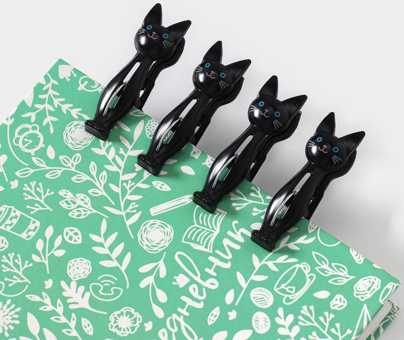 Набор прищепок «Коты», 4 шт, 7×2×4 см, цвет чёрный