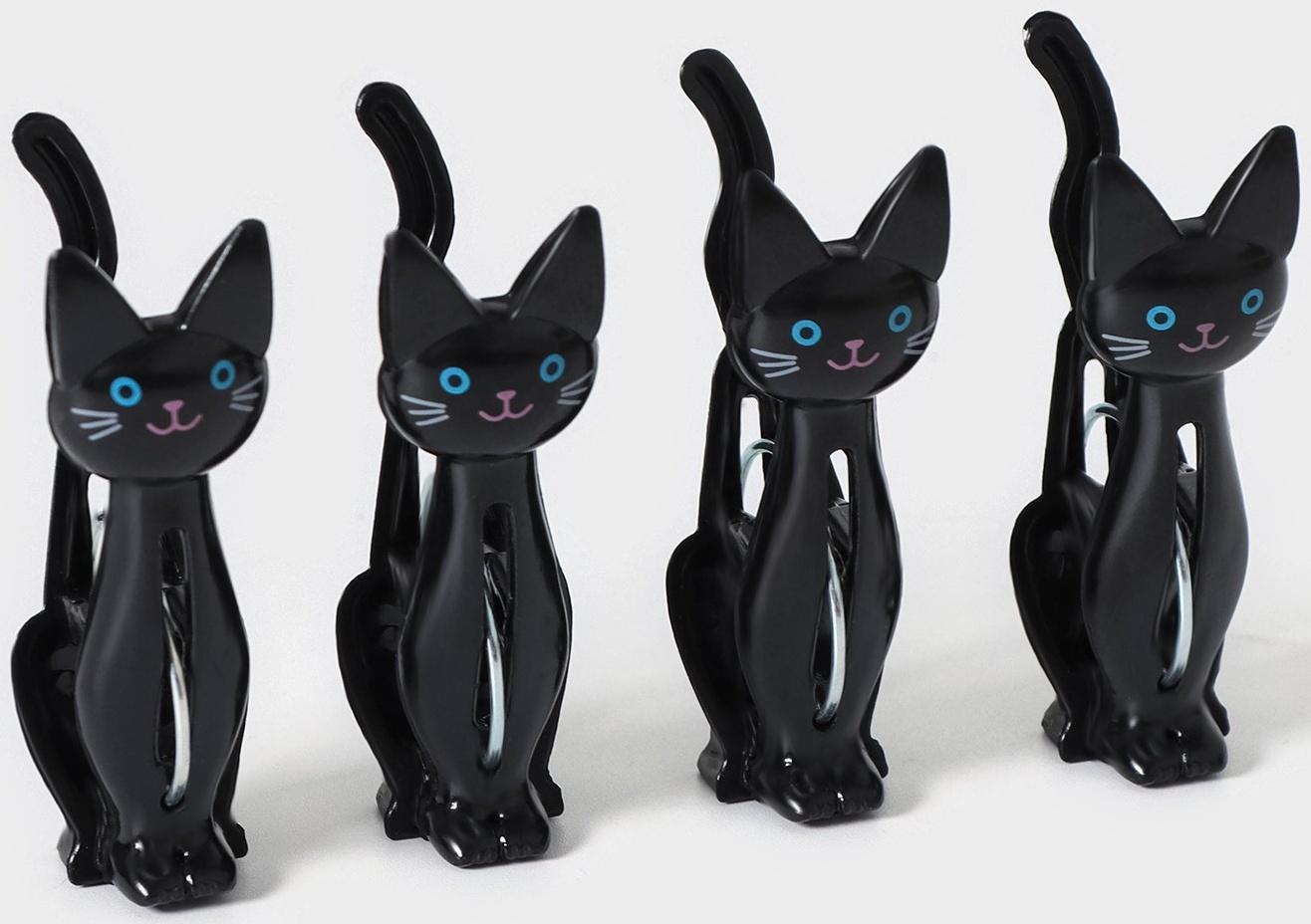 Набор прищепок «Коты», 4 шт, 7×2×4 см, цвет чёрный
