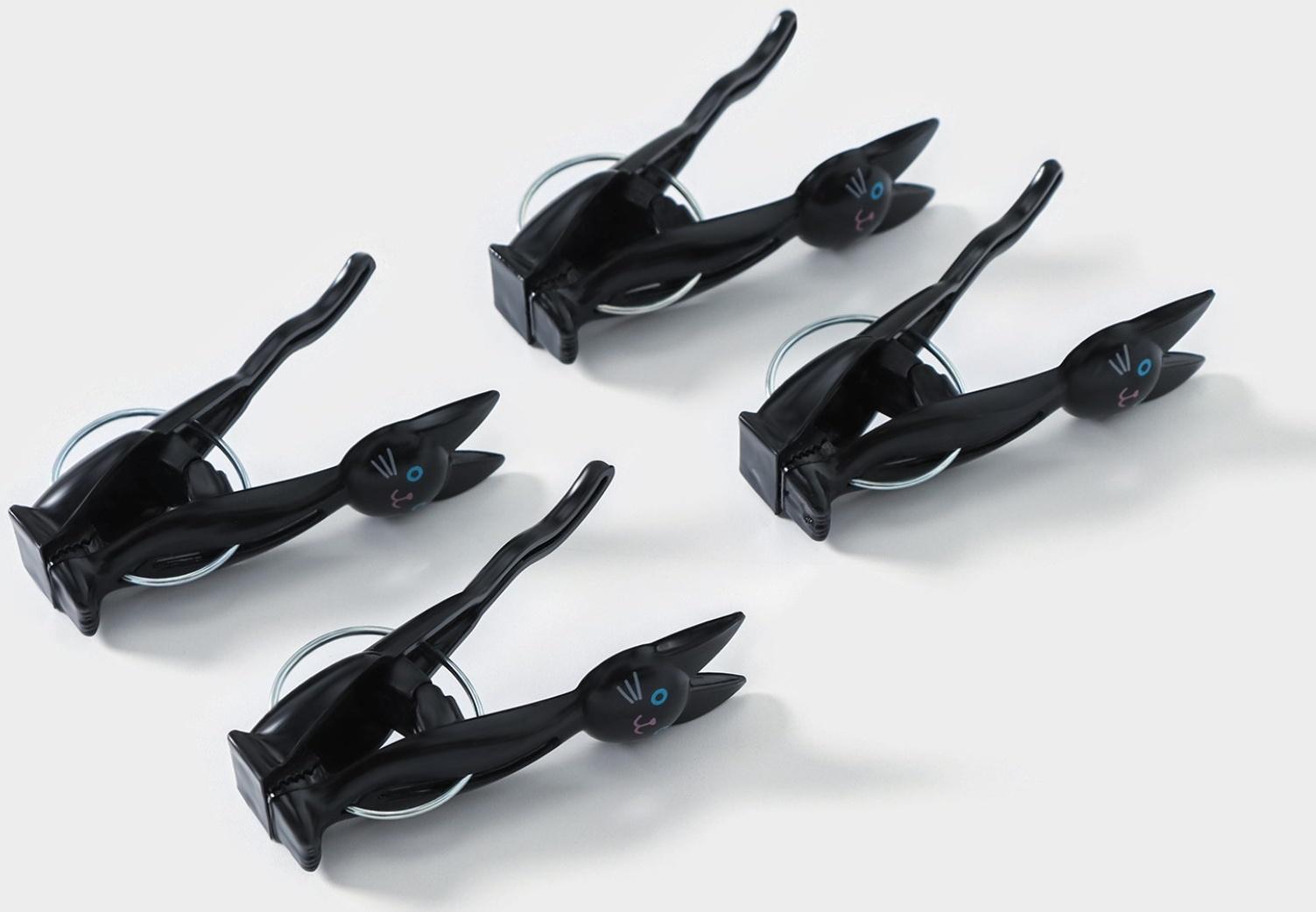 Набор прищепок «Коты», 4 шт, 7×2×4 см, цвет чёрный