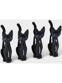 Набор прищепок «Коты», 4 шт, 7×2×4 см, цвет чёрный