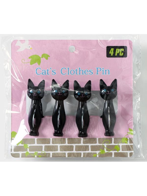 Набор прищепок «Коты», 4 шт, 7×2×4 см, цвет чёрный