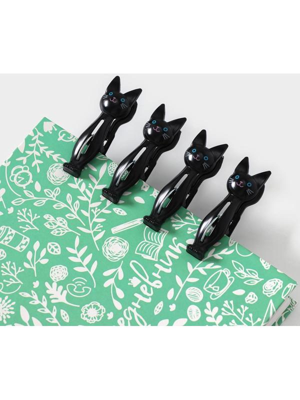 Набор прищепок «Коты», 4 шт, 7×2×4 см, цвет чёрный
