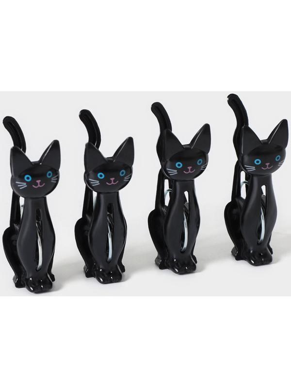 Набор прищепок «Коты», 4 шт, 7×2×4 см, цвет чёрный