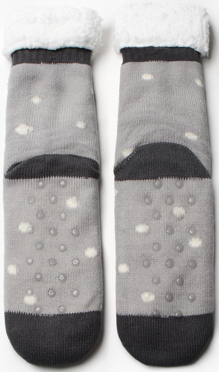 Носки женские с мехом, цвет серый/мишка, размер 36-40