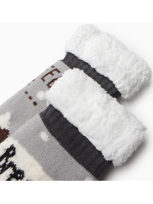 Носки женские с мехом, цвет серый/мишка, размер 36-40