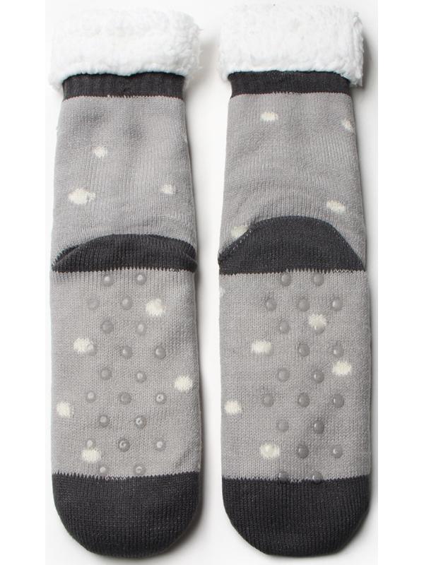 Носки женские с мехом, цвет серый/мишка, размер 36-40