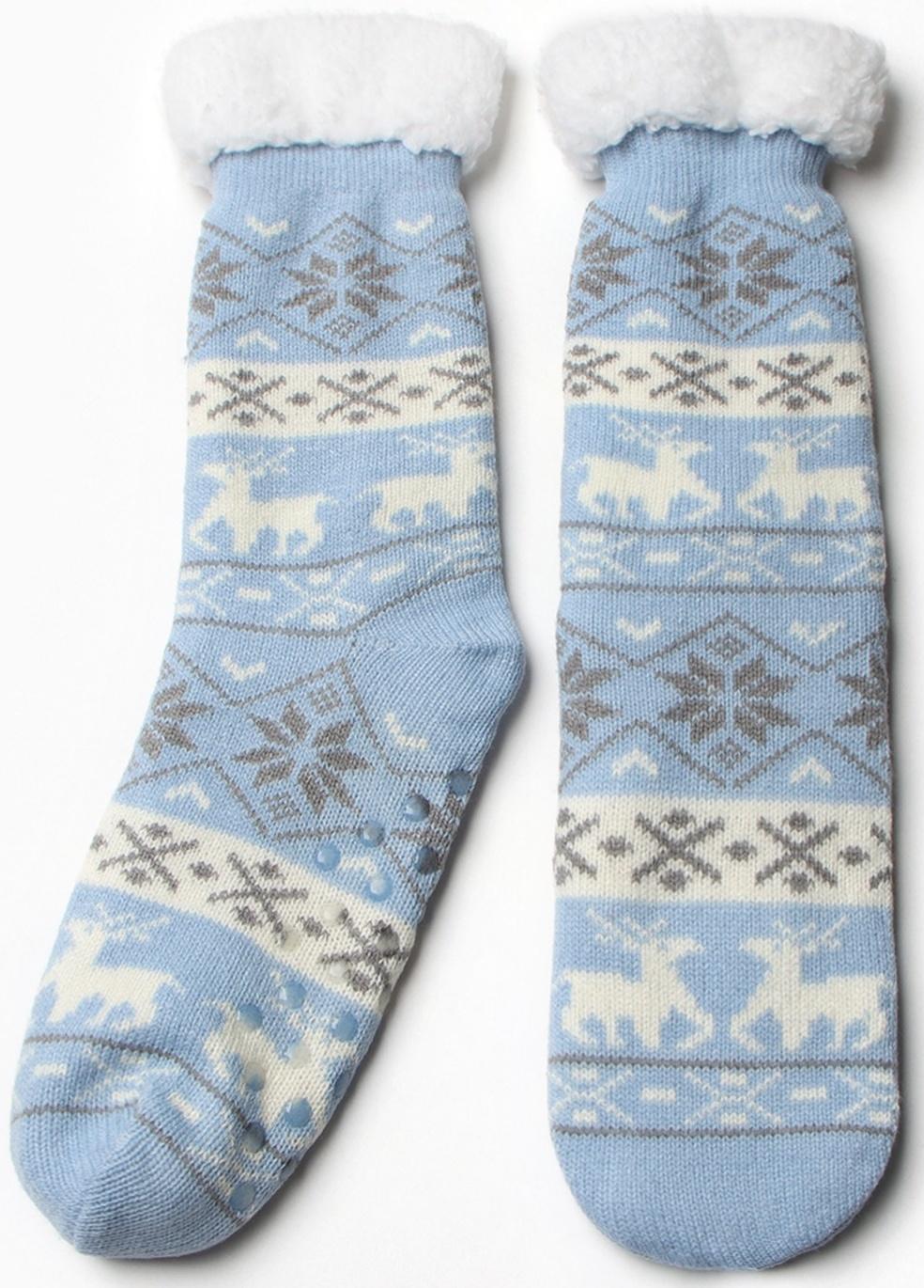 Носки женские с мехом, цвет голубой, размер 36-40