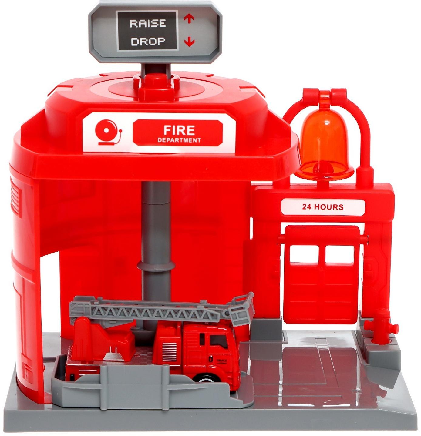 Парковка «Пожарная», с подъёмом, машинка опускается с кнопки, звонит колокол, МИКС