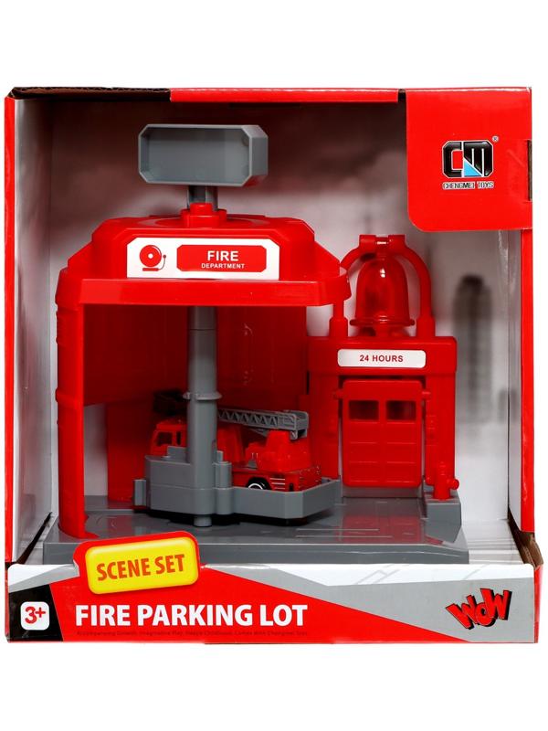 Парковка «Пожарная», с подъёмом, машинка опускается с кнопки, звонит колокол, МИКС