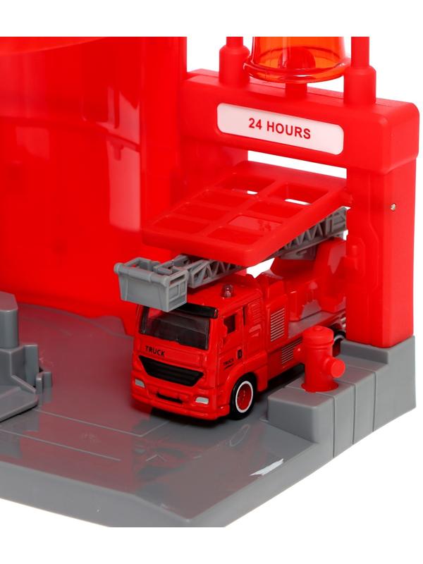 Парковка «Пожарная», с подъёмом, машинка опускается с кнопки, звонит колокол, МИКС