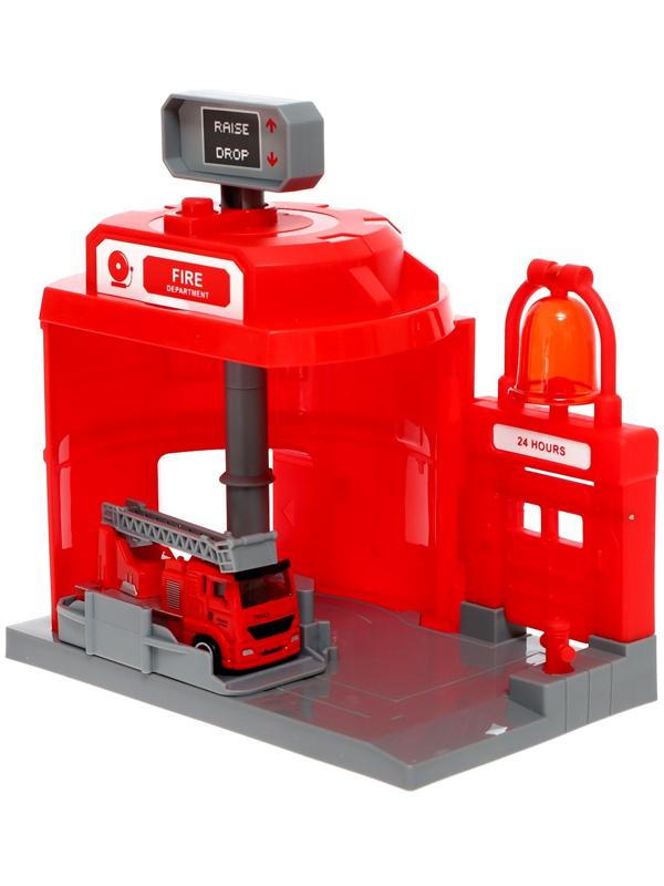 Парковка «Пожарная», с подъёмом, машинка опускается с кнопки, звонит колокол, МИКС