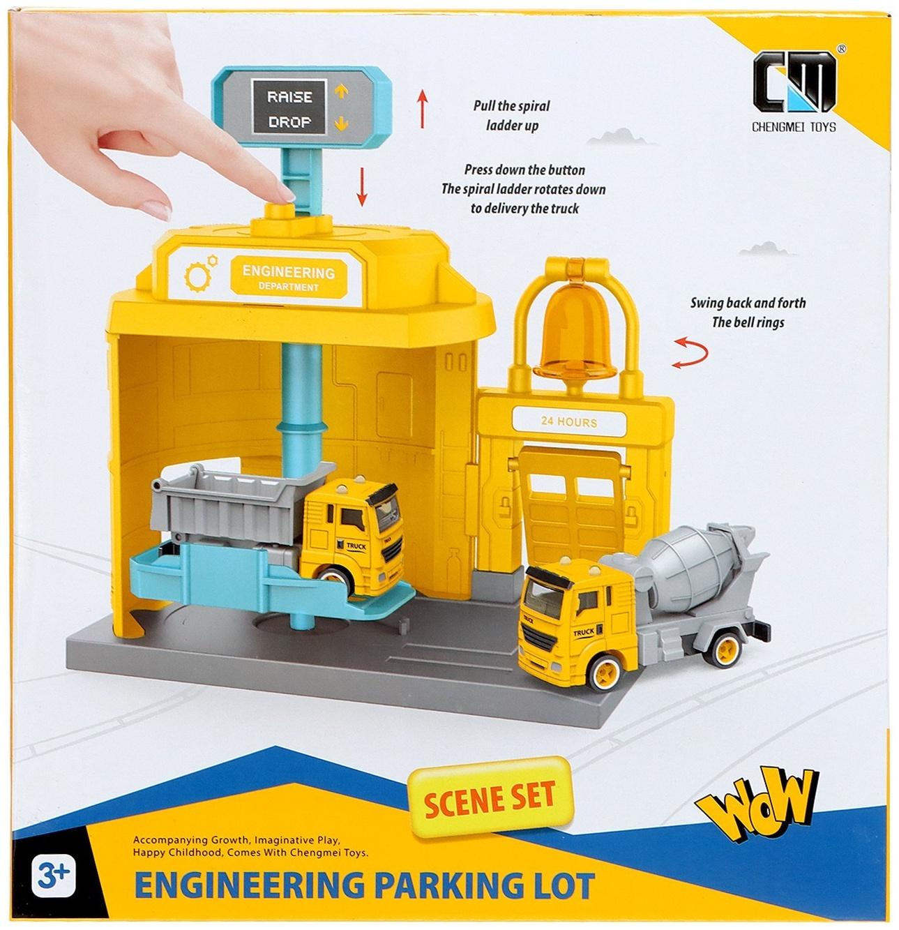 Парковка «Строительный лифт», с подъёмом, машинка опускается с кнопки, звонит колокол, МИКС