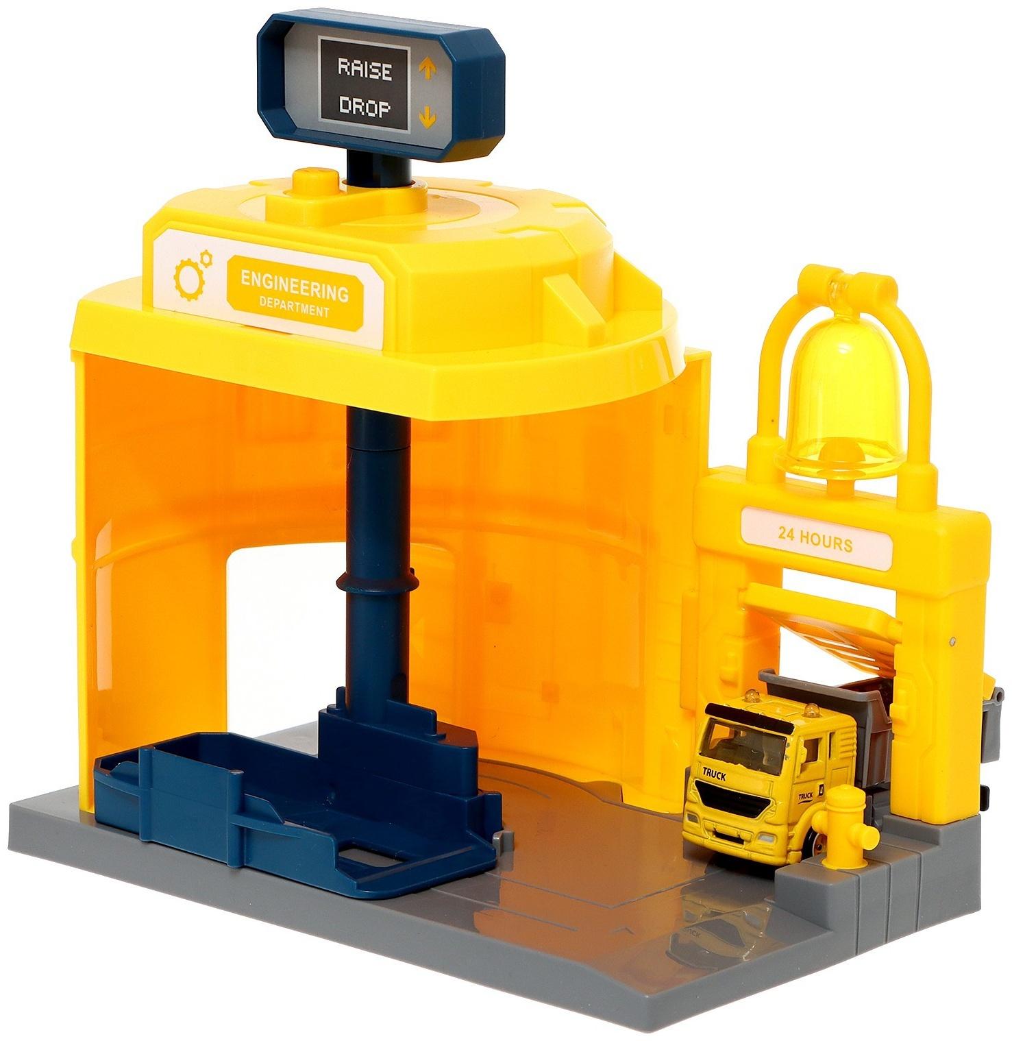 Парковка «Строительный лифт», с подъёмом, машинка опускается с кнопки, звонит колокол, МИКС