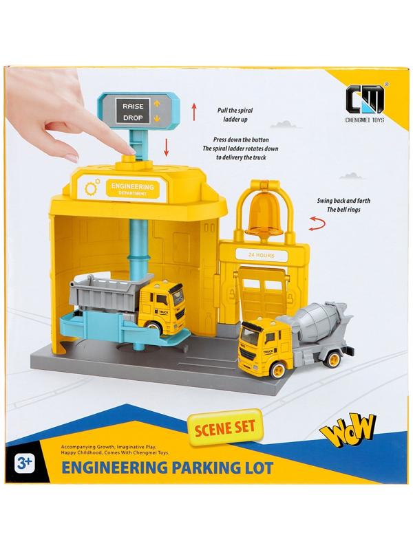 Парковка «Строительный лифт», с подъёмом, машинка опускается с кнопки, звонит колокол, МИКС