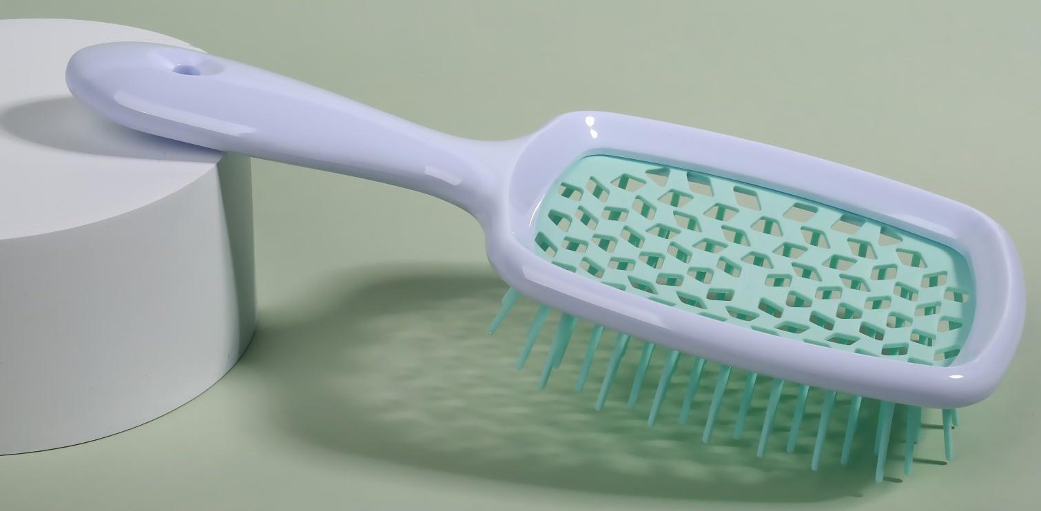 Расчёска массажная, широкая, вентилируемая, 8,5 × 20,5 см, PVC коробка, цвет белый/бирюзовый