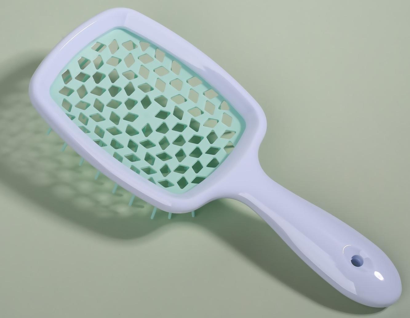 Расчёска массажная, широкая, вентилируемая, 8,5 × 20,5 см, PVC коробка, цвет белый/бирюзовый