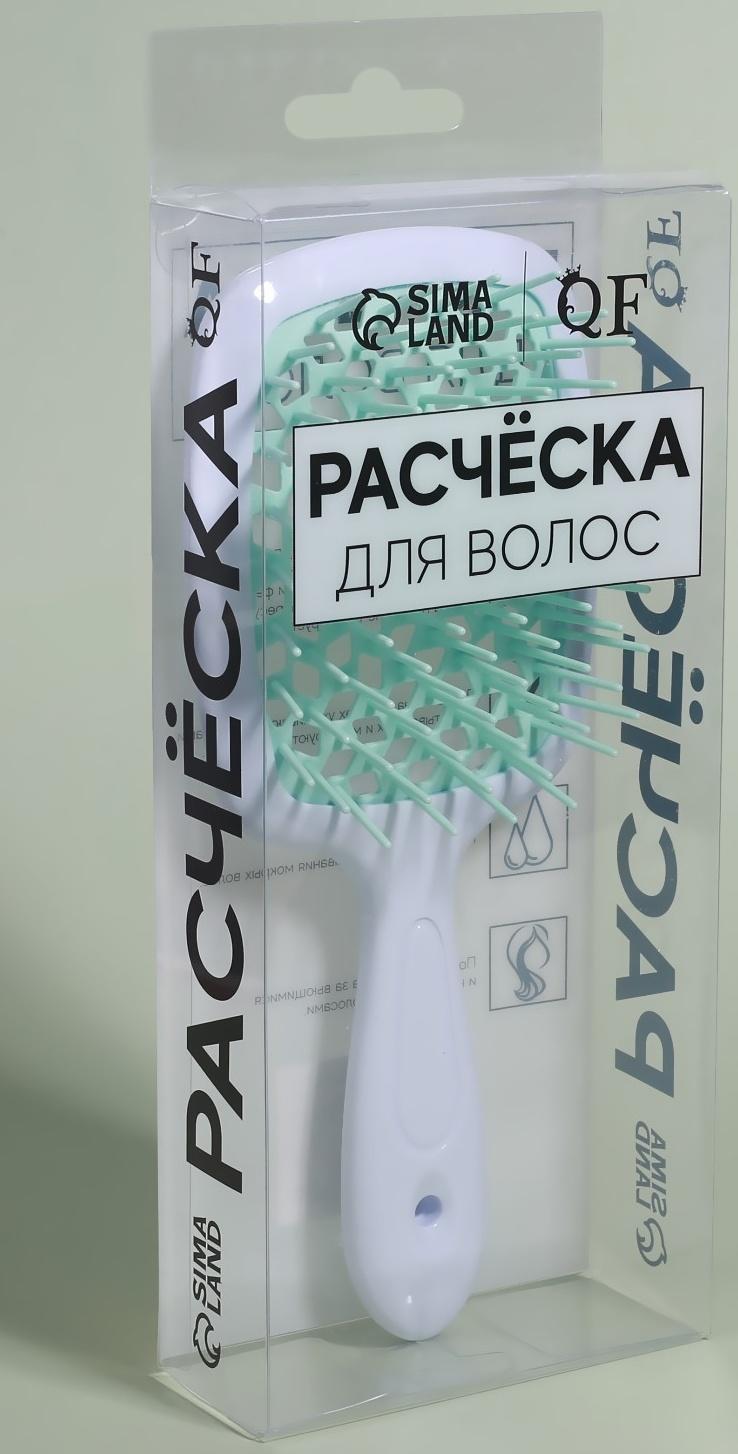 Расчёска массажная, широкая, вентилируемая, 8,5 × 20,5 см, PVC коробка, цвет белый/бирюзовый